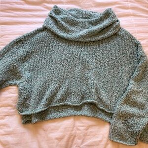 Free People Textured Teal Cowl Neck off the Shoulder Sweater